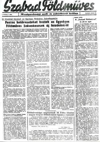 Szabad Földműves első száma () Szabad Földműves